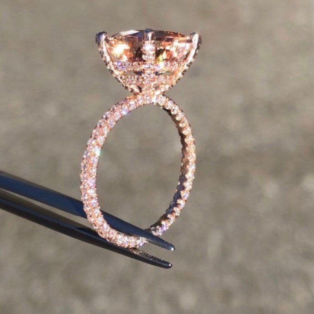 New 18K Rose Gold 6 Carat Round Morganite Ring - Picture 4 of 5